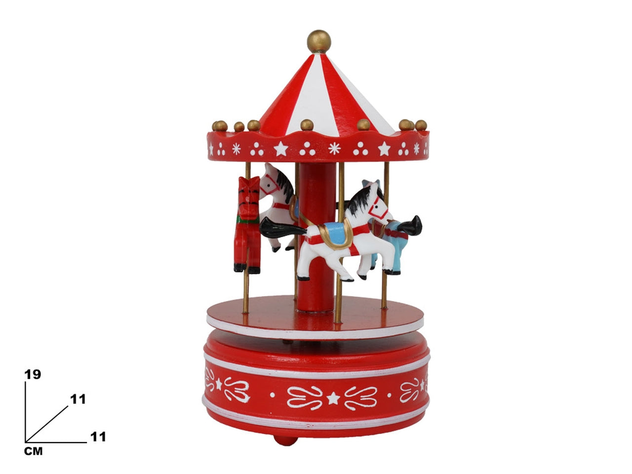 Carillon giostrina con cavalli in legno rosso - Mazzeo