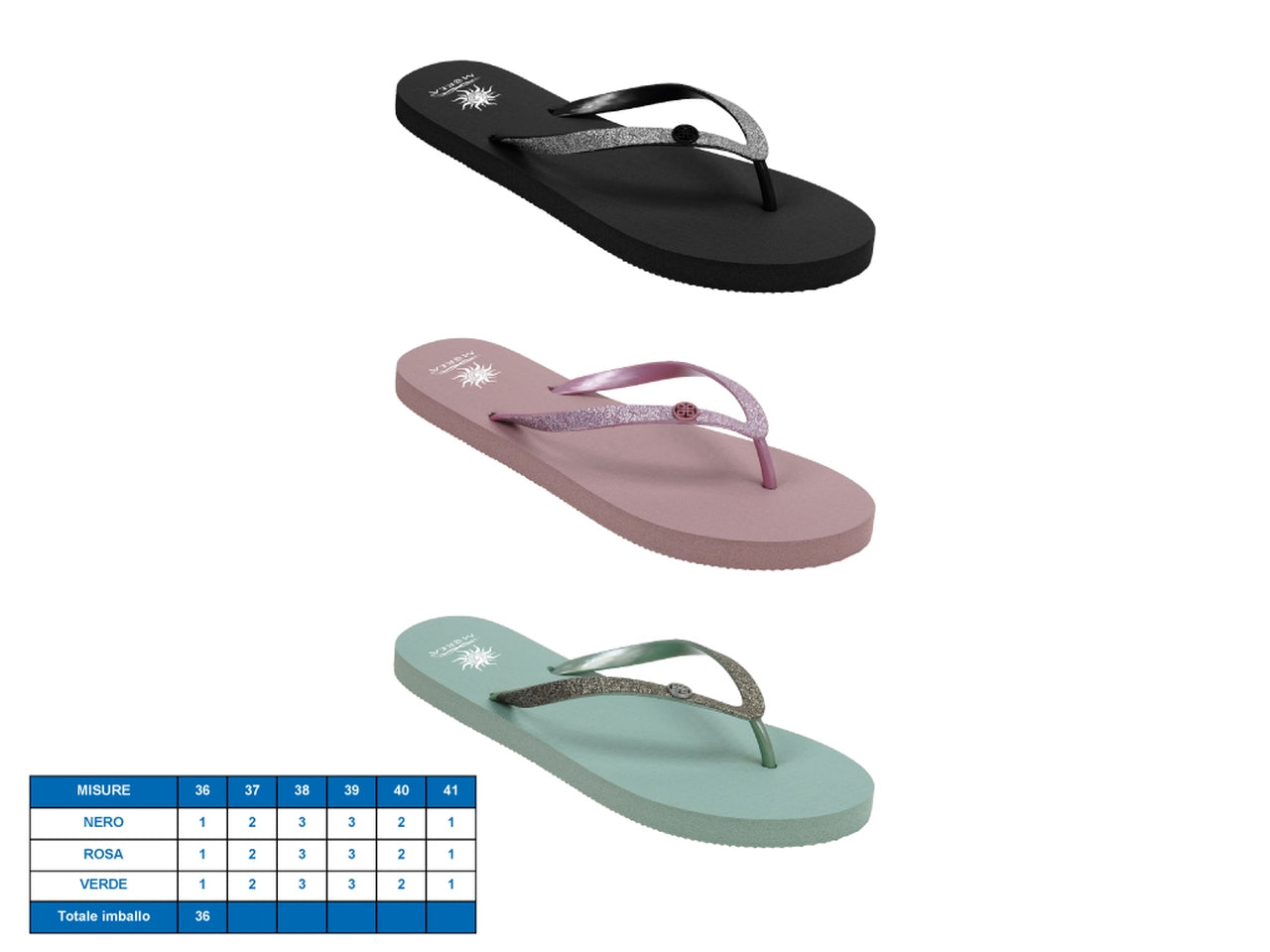 Infradito da donna in plastica eva con fascetta glitterata, dal 36 al 41 - M@rea