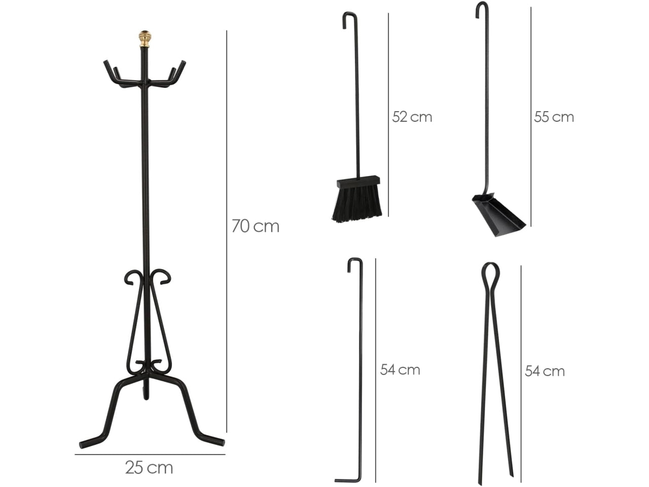 Set di 5 utensili per camino vetralla 25xh.70cm