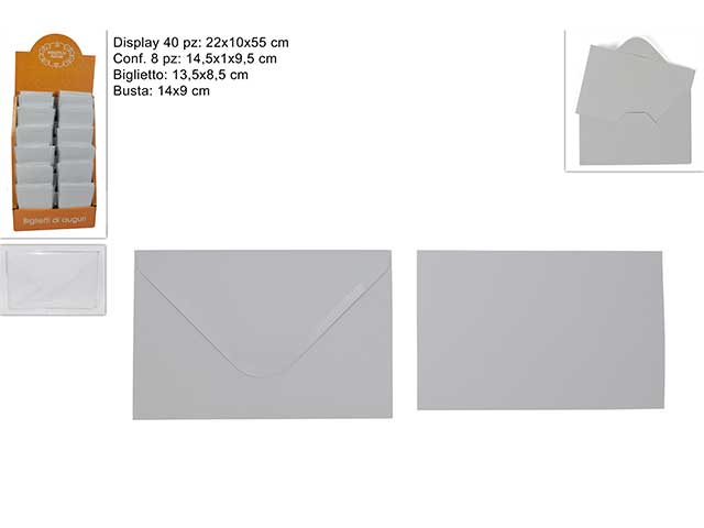 Biglietto auguri con busta colore bianco misura 13.5x8.5cm - la confezione comprende 8 buste e 8 biglietti