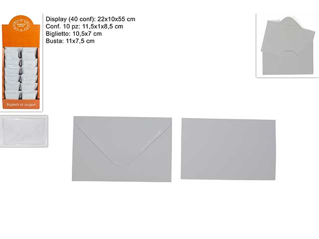 Biglietto auguri con busta colore bianco misura 10.5x7cm - la confezione comprende 10 buste e 10 biglietti