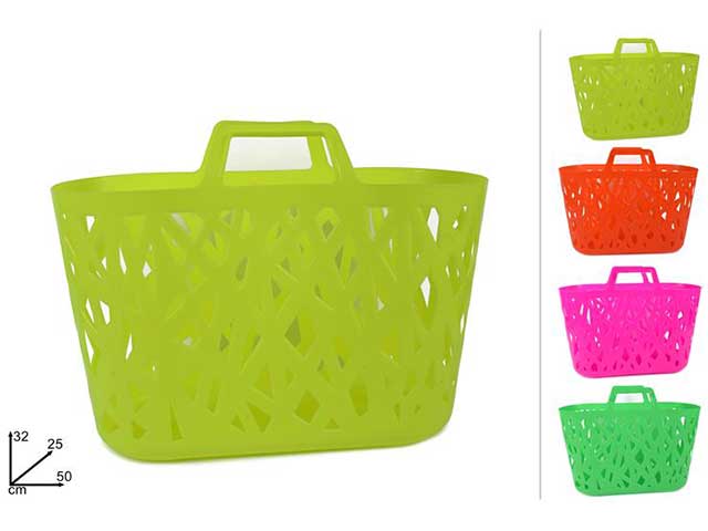 Borsa spiaggia plastica fluo in plastica 50x25x32cm