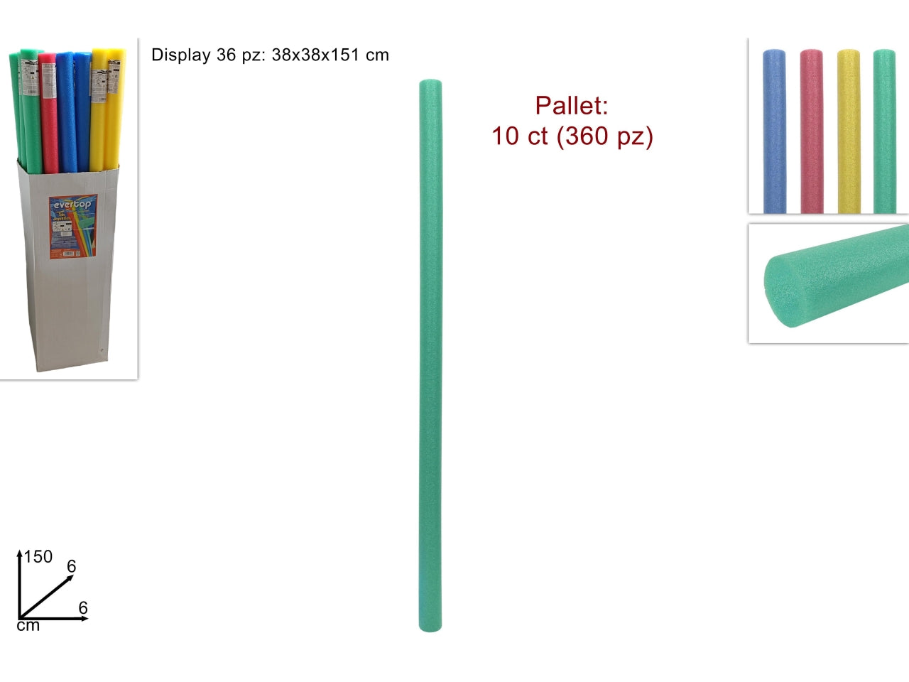 Tubo galleggiante piscina in polietilene espanso, colori assortiti - 150x6 cm - Due Esse