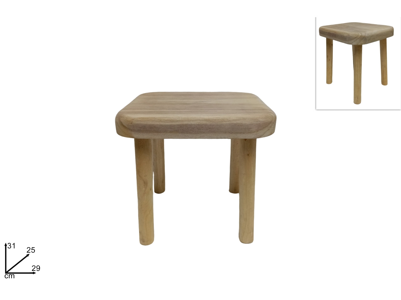Sgabello basso in legno naturale 31x25x29 cm - Due Esse