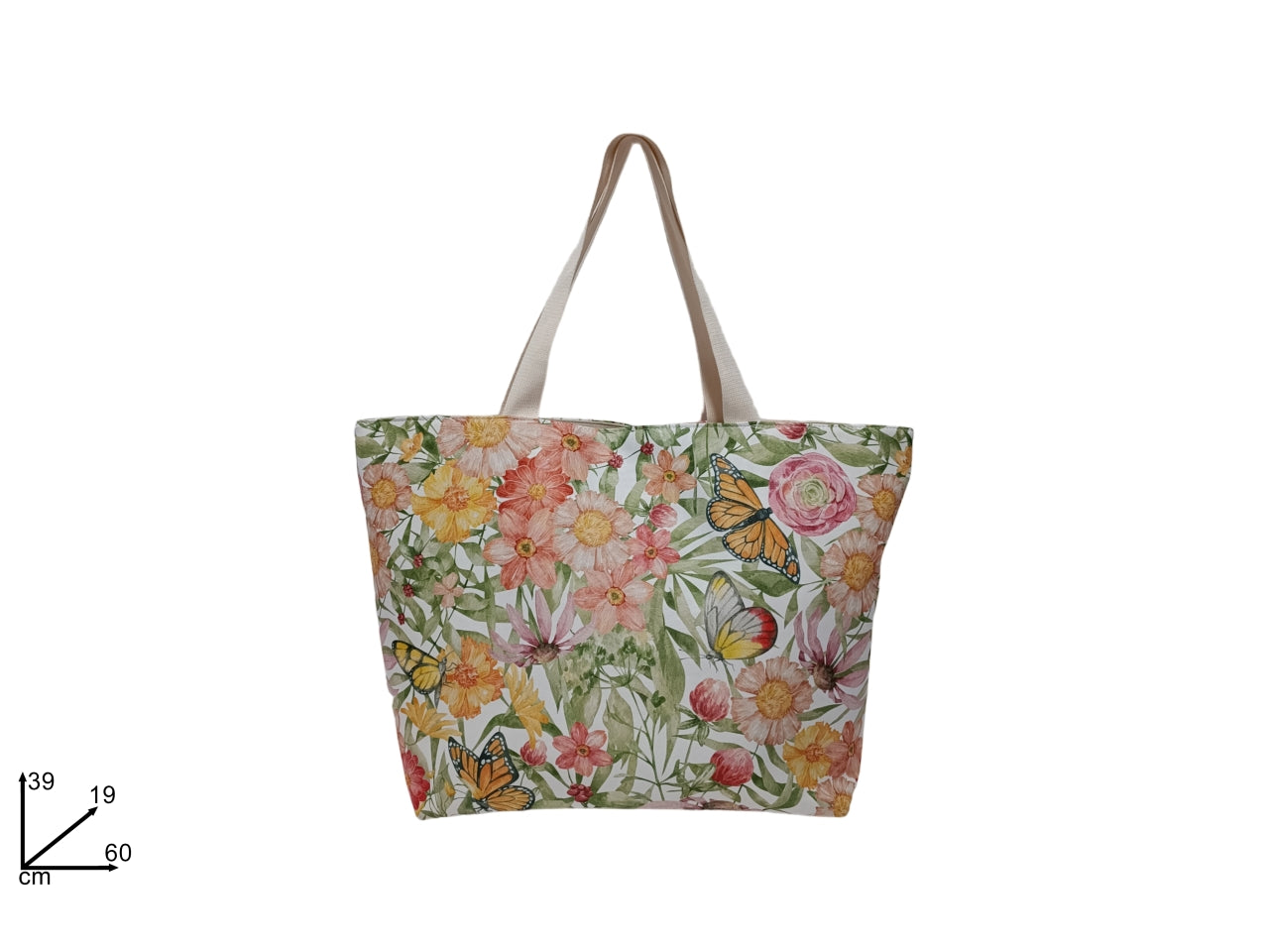 Borsa mare in tessuto multicolor con fantasia floreale e chiusura con zip - 40x60x18 cm - Due Esse