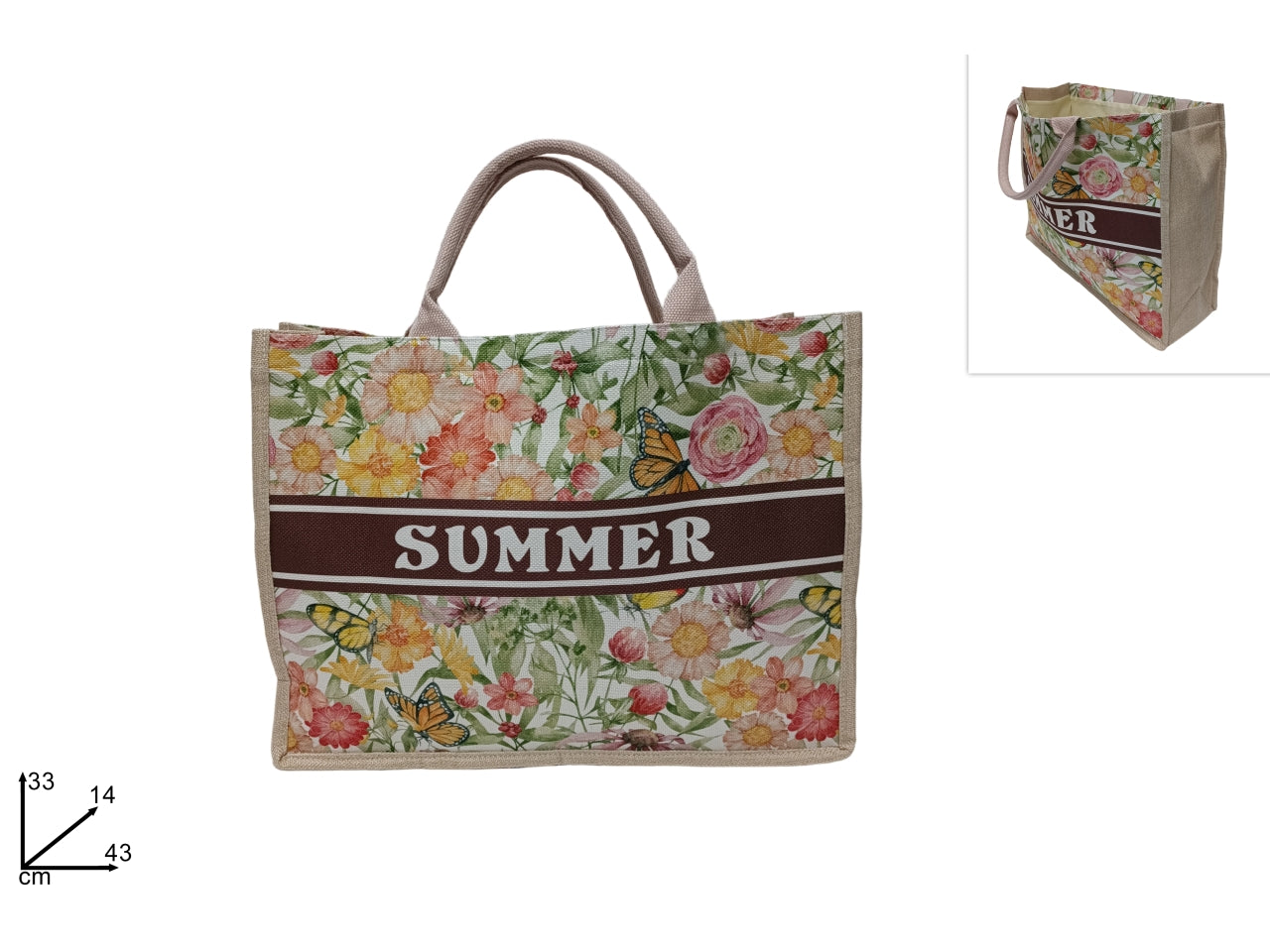 Borsa mare in tela multicolor con fantasia floreale - 33x44x12,5 cm - Due Esse
