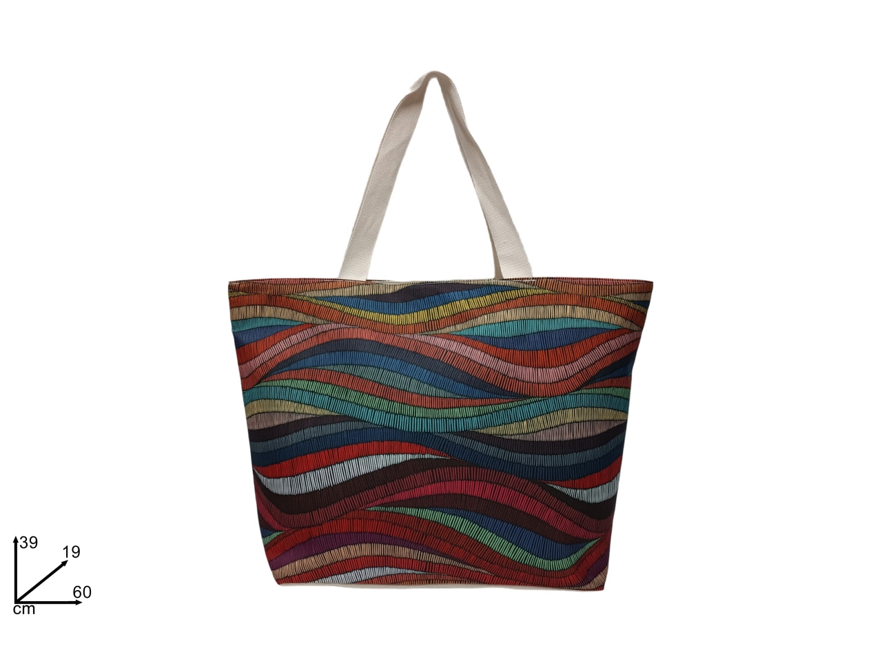 Borsa mare in tessuto multicolor con fantasia onde - 40x60x18 cm - Due Esse
