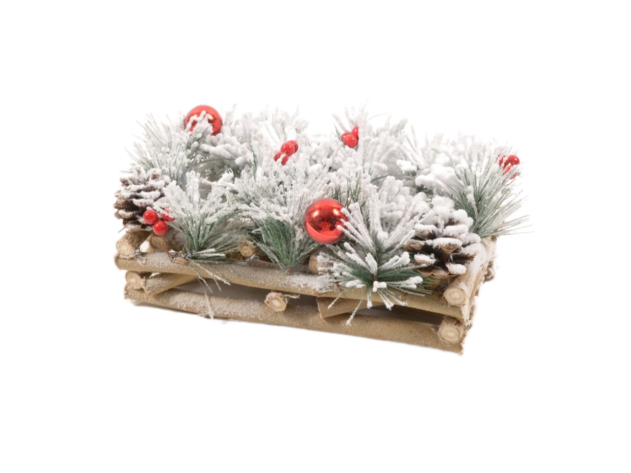 Portacandela 2 fuochi "snow" in legno 26x15x12cm