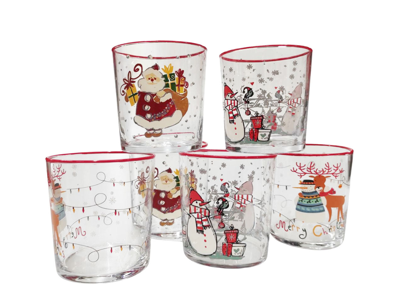 Bicchieri vetro "santa and friends" cc 300 acqua colori assortiti 6 pezzi