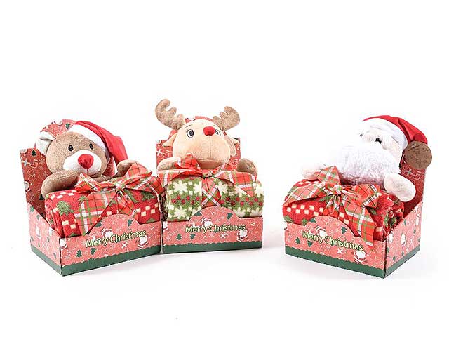 Coperta con personaggio natalizio misura 90x75cm in confezione regalo assortita