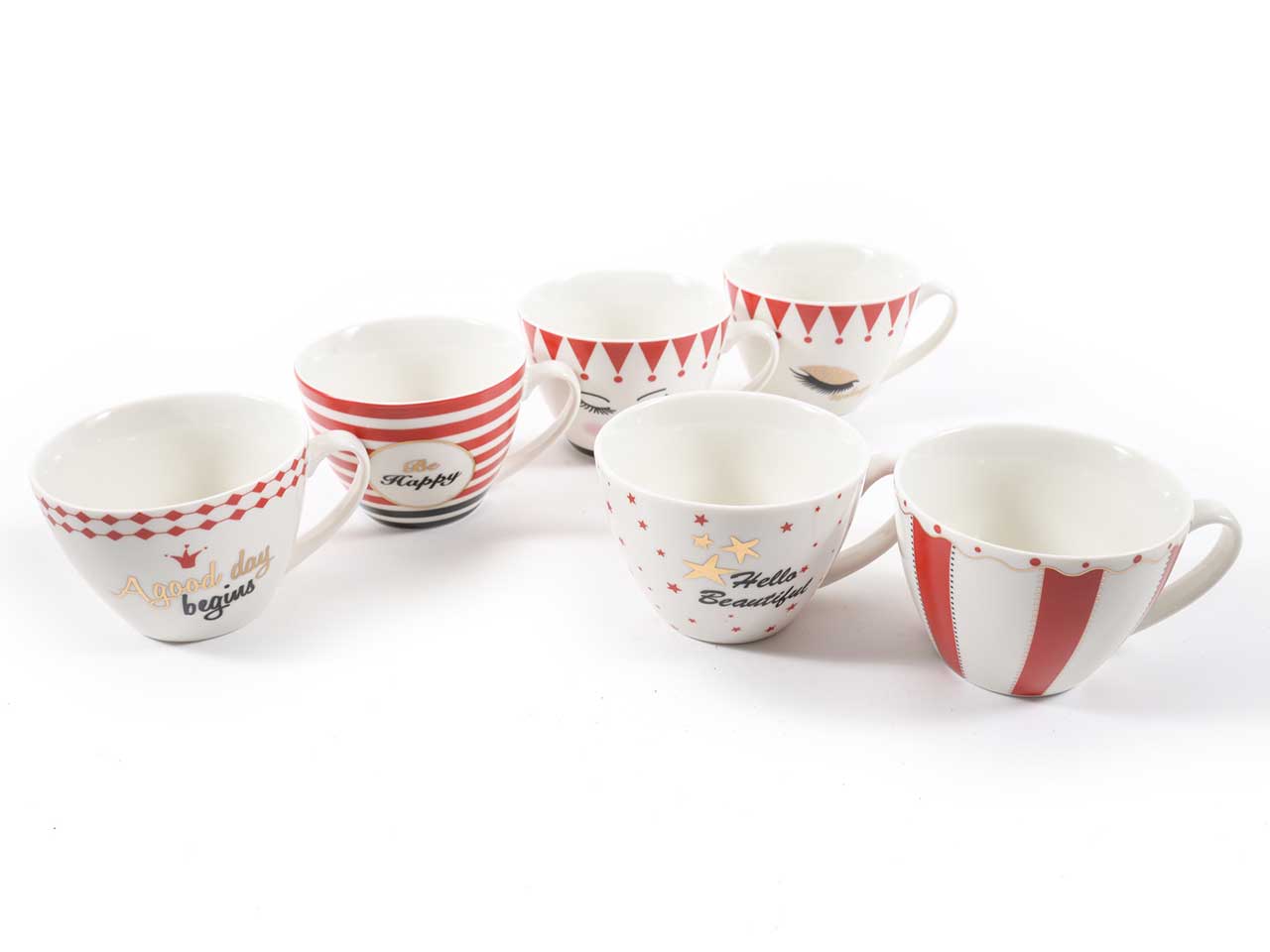 Tazzone in porcellana con oro zecchino circus misura 14,3x11,2xh.8,5cm assortito