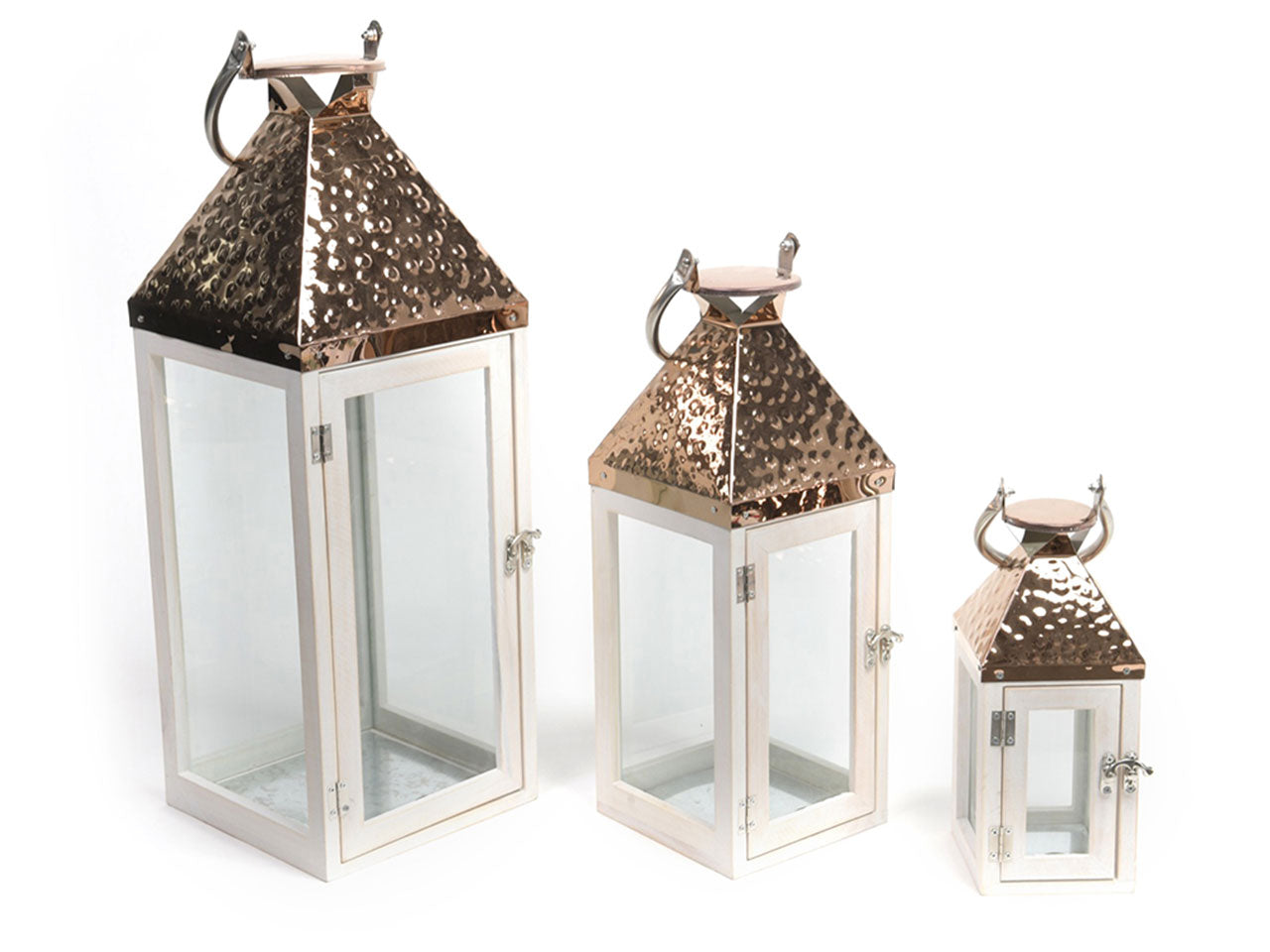 Lanterne in legno e metallo - set da 3 lanterne misura h.27,5x10,5x10,5cm h.40,5x15x15cm h.55x19x19cm