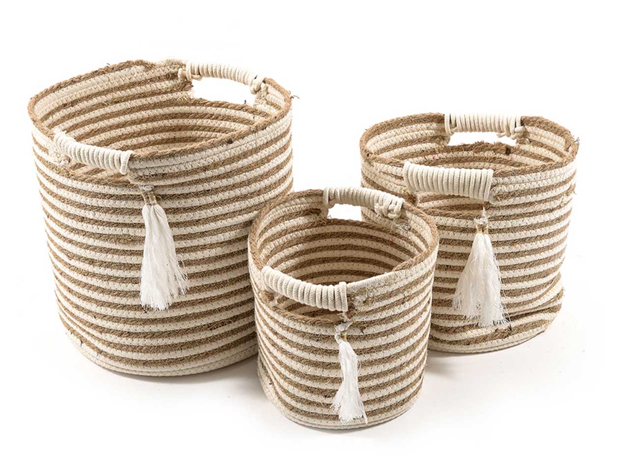 Ceste in corda - la confezione comprende 3 ceste misura d.20xh.20, d.25xh.25cm e d.30xh.30cm