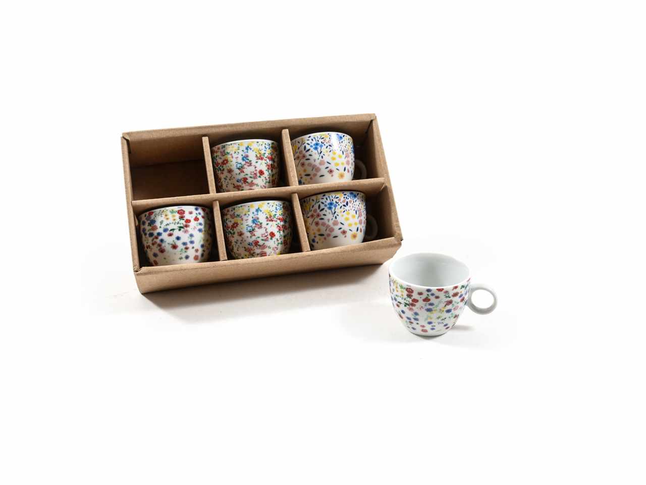 Tazzine in porcellana in set da 6 90ml 21.5x12xh.6.5cm in confezione regalo