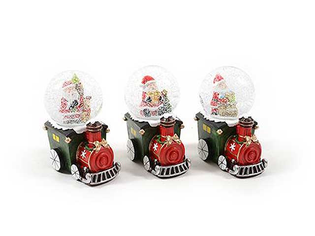 Locomotiva palla di neve in resina misura 10x8xh13cm assortita in scatola regalo