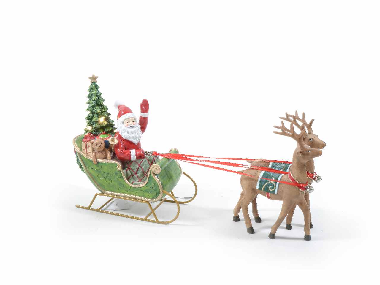 Babbo natale con slitta e renne in resina con luci 30x10xh.26cm