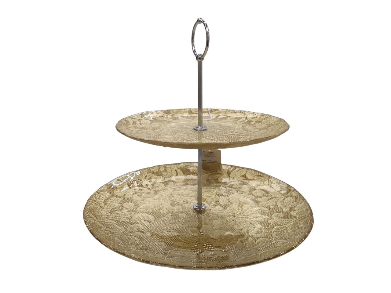 Alzata 2 piani in vetro" romantic " cm 28/21 colore oro