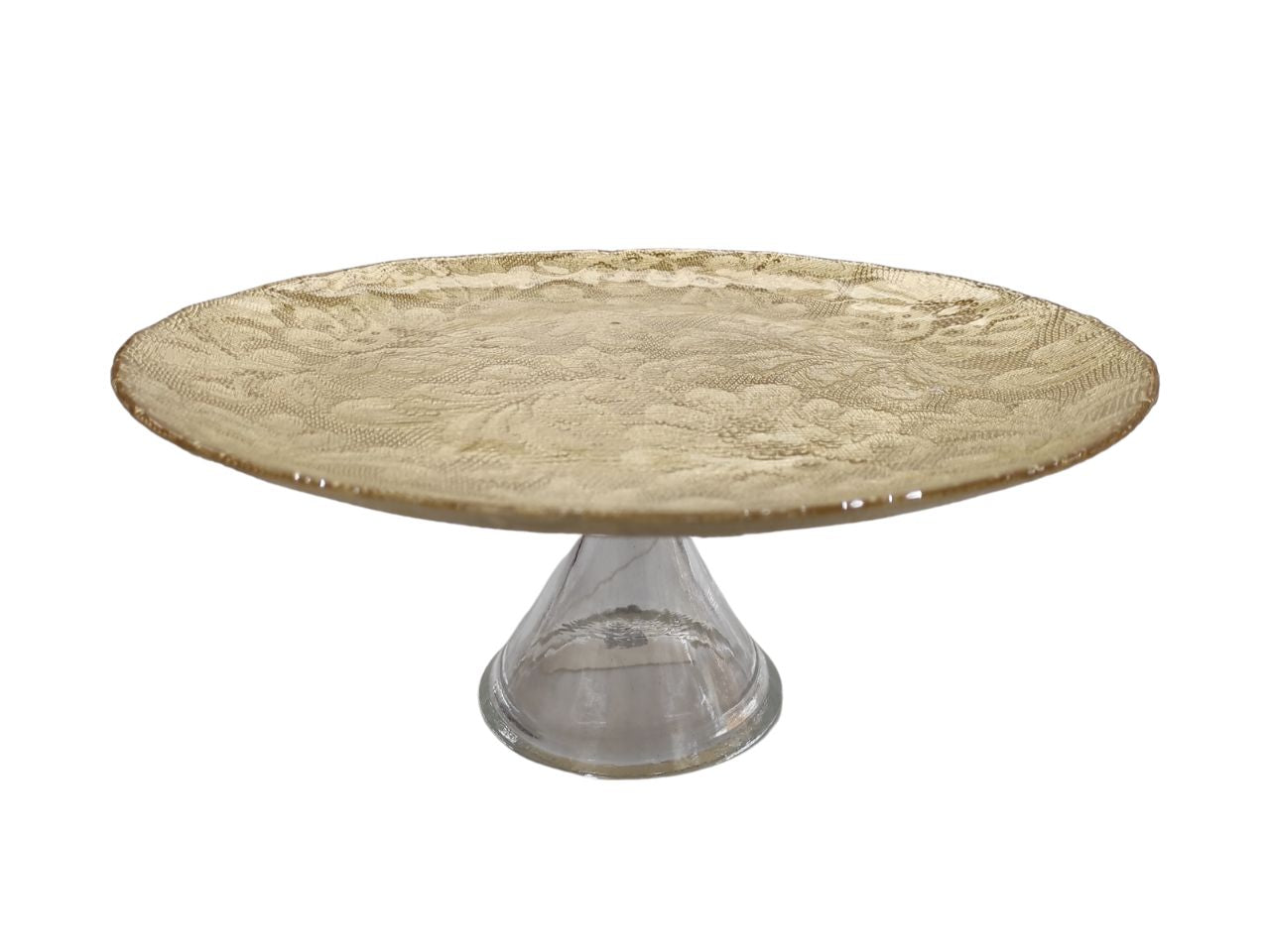 Alzata in vetro con piede " romantic " d cm 21 x h 7 colore oro