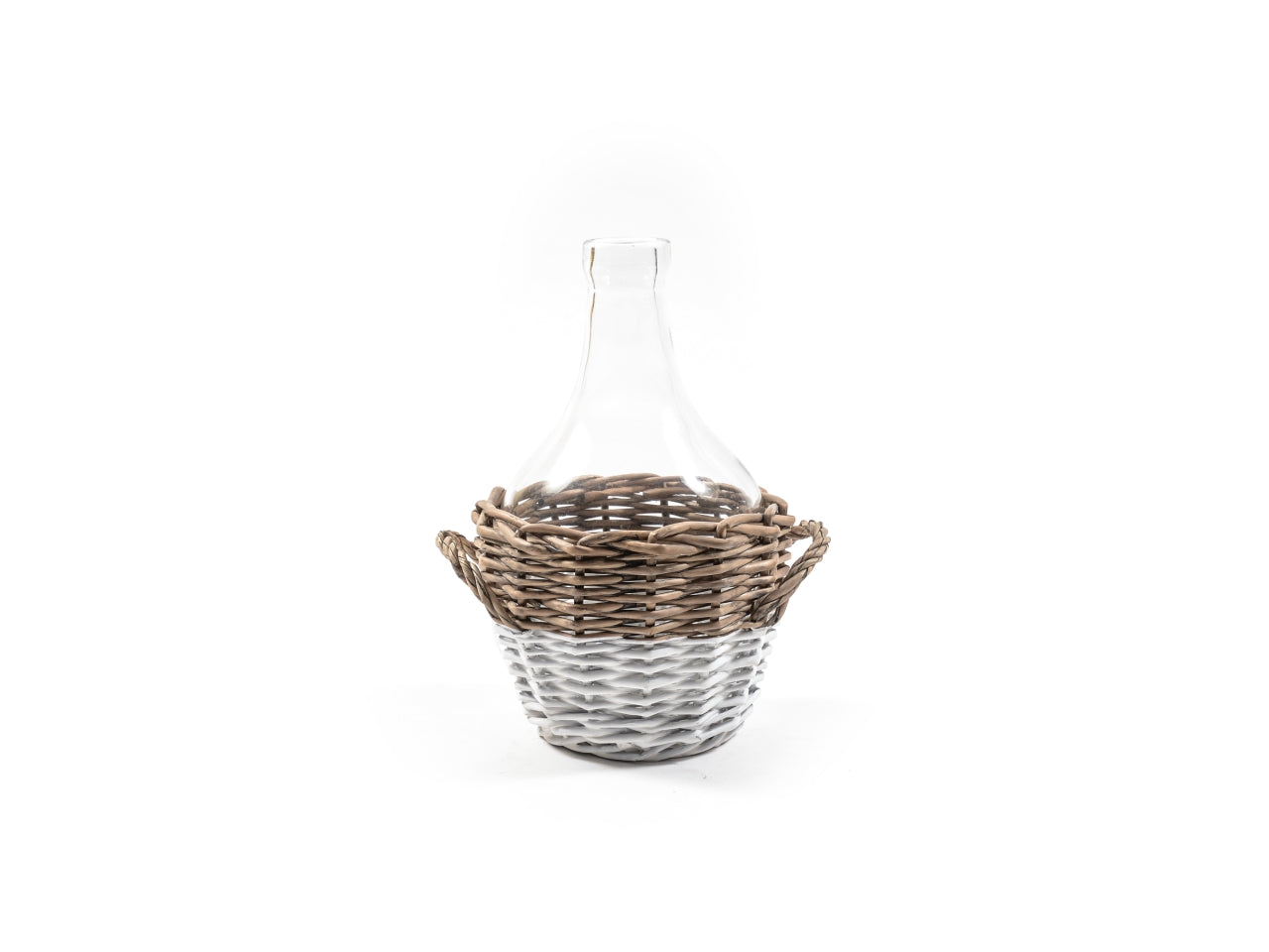 Vaso decorativo damigiana country in vetro e vimini bianco e naturale 24x14 cm - M Home