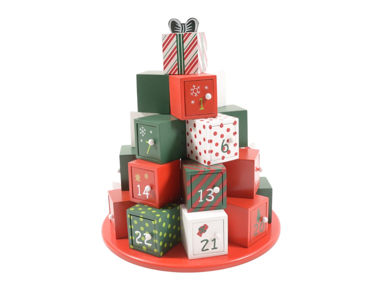 Calendario dell' avvento "albero dei regali" in legno h.30x27x27cm
