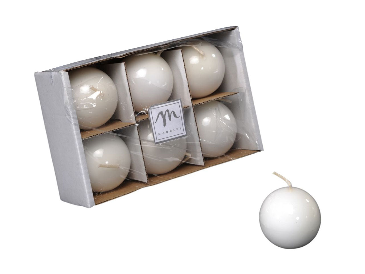 Candele a sfera in cera lucide in set da 6 colore bianco d.5cm
