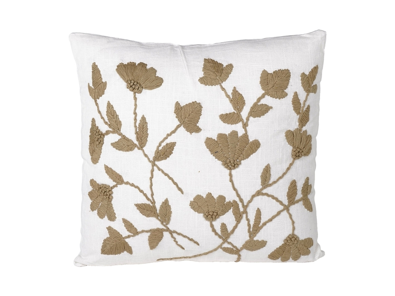 Cuscino decorativo quadrato bianco con fiori ricamati beige, shabby chic in cotone sfoderabile 45x45 cm - Plàthea