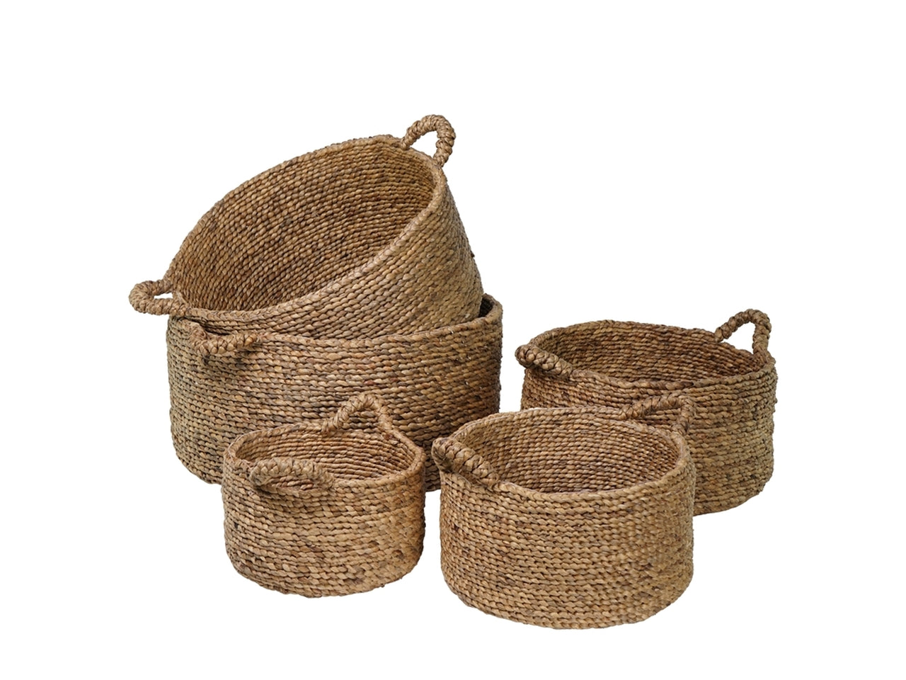 Set da 5 Cesti portaoggetti in fibra naturale naturale con maniglie, stile etnico - Plàthea