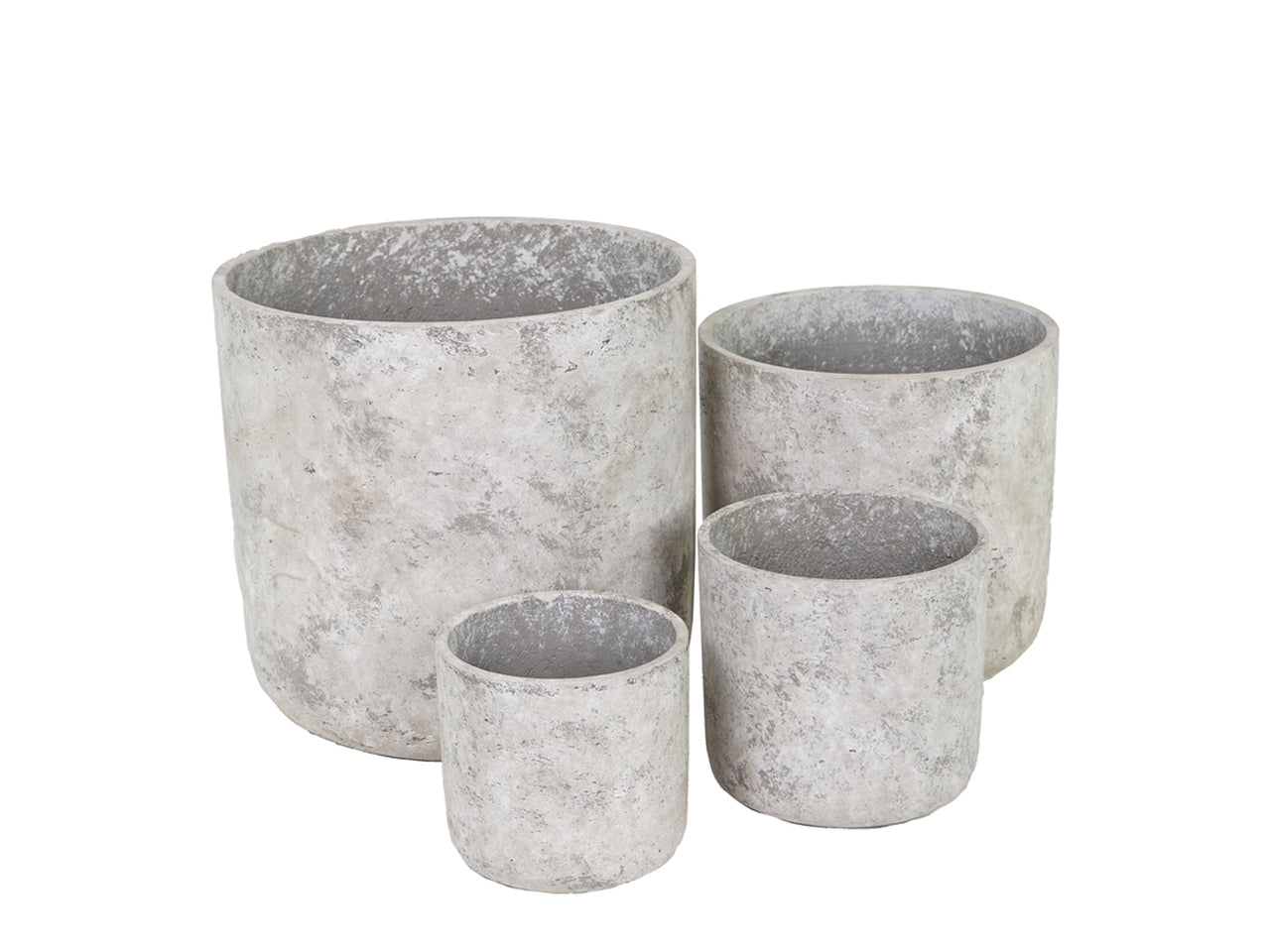 Vaso cache pot per piantine moderno, in cemento effetto grezzo, colore grigio, forma cilindrica, set da 4 pezzi - Plàthea
