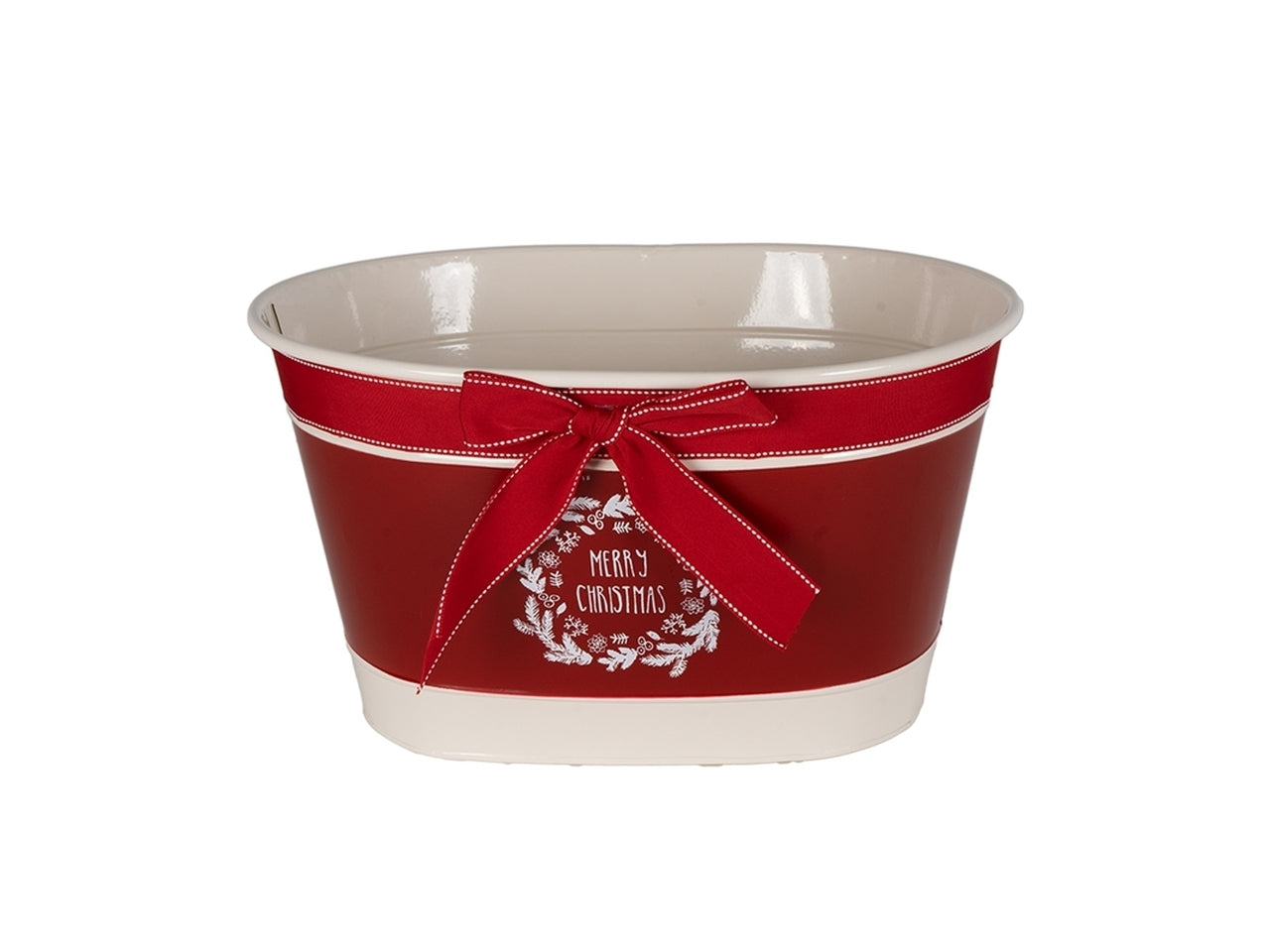 Vaso 41x31x23cm avorio fiocco rosso in metallo