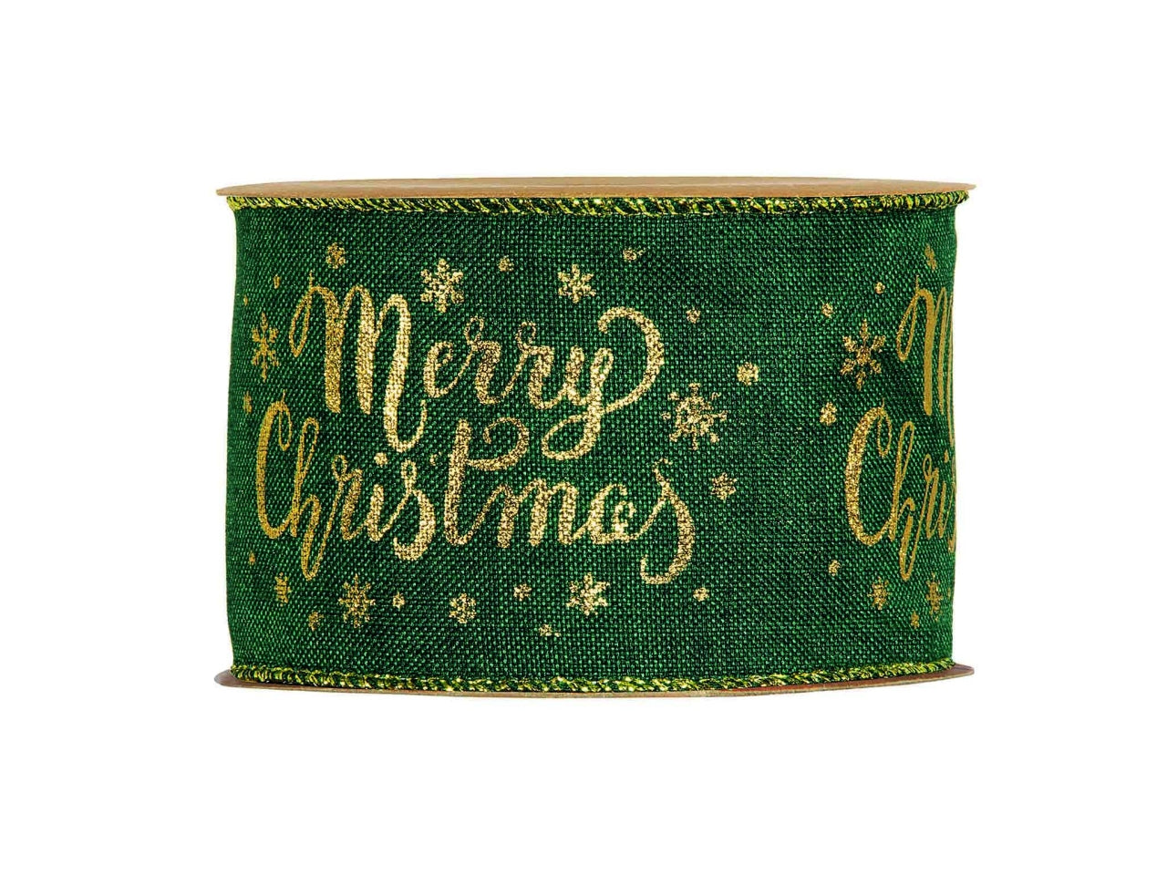 Nastro regalo natalizio verde con scritta dorata "Merry Christmas" in poliestere 6,3 cm x 10 m - Piovaccari