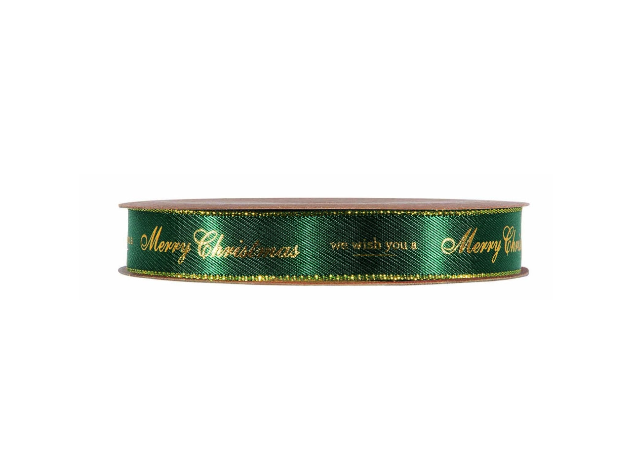 Nastro regalo natalizio verde con scritta dorata in poliestere 1,5cmx15m - Piovaccari