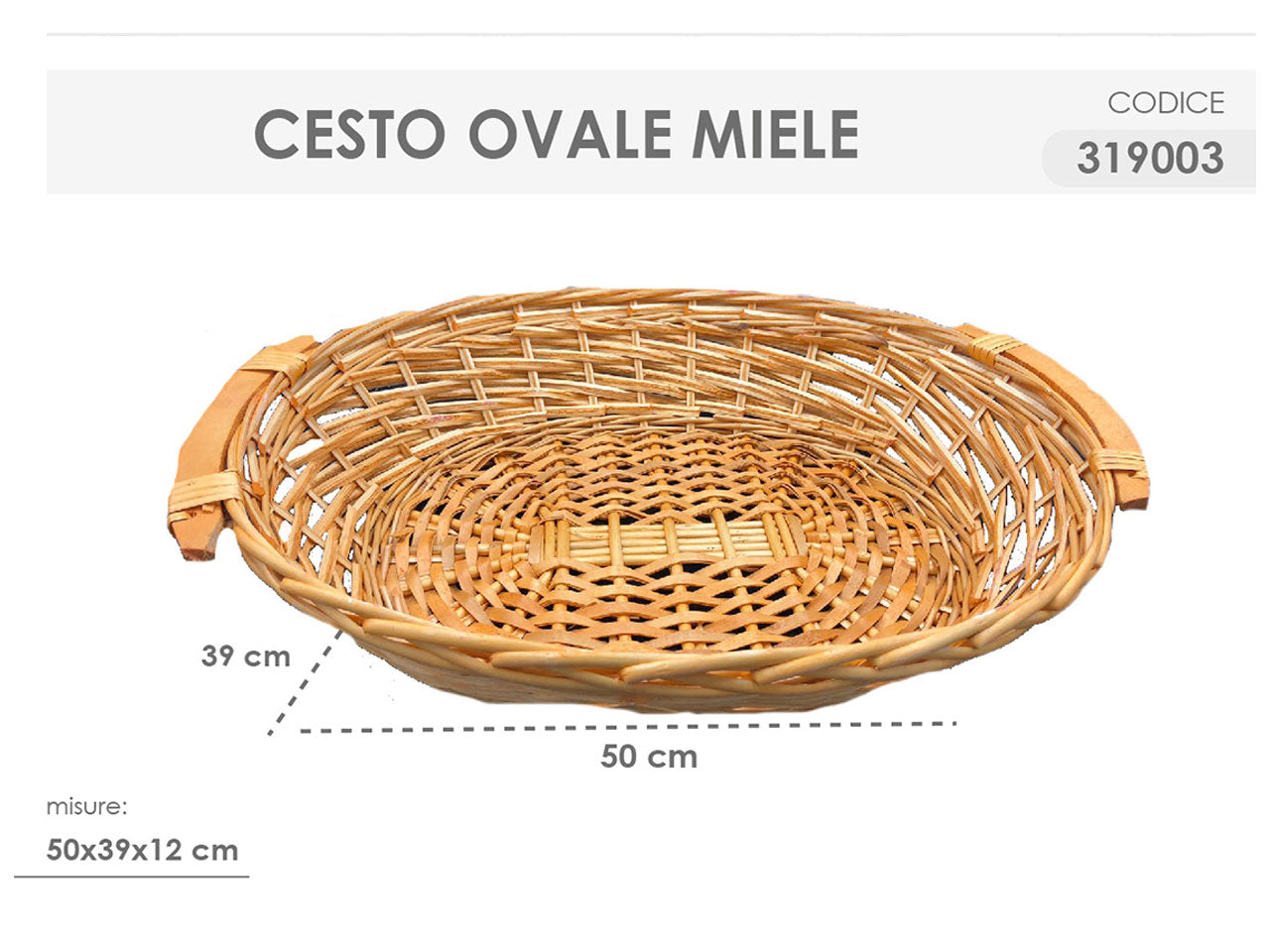 Cesto ovale colore miele misura 50x39x12cm