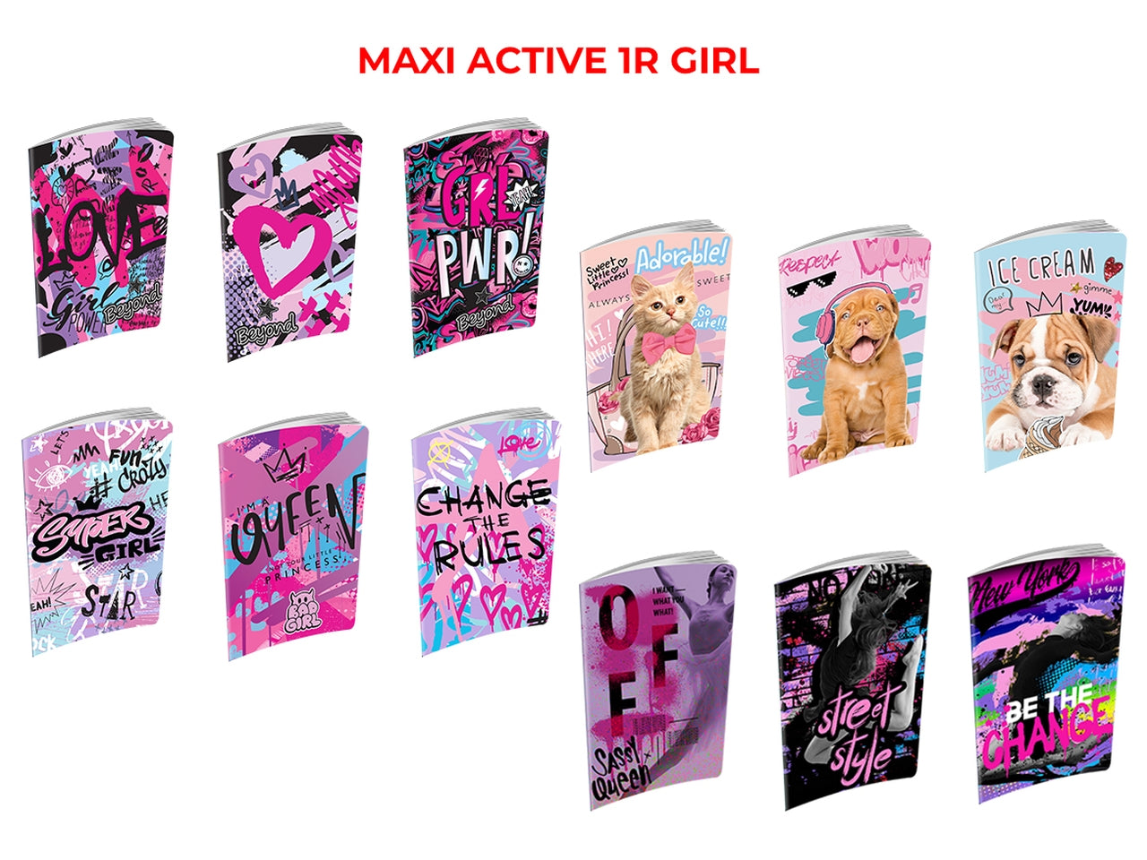 Quaderno maxi girl confezione da 10 quaderni multicolor, rigatura 1R, 21x29,7 cm - Dimagraf