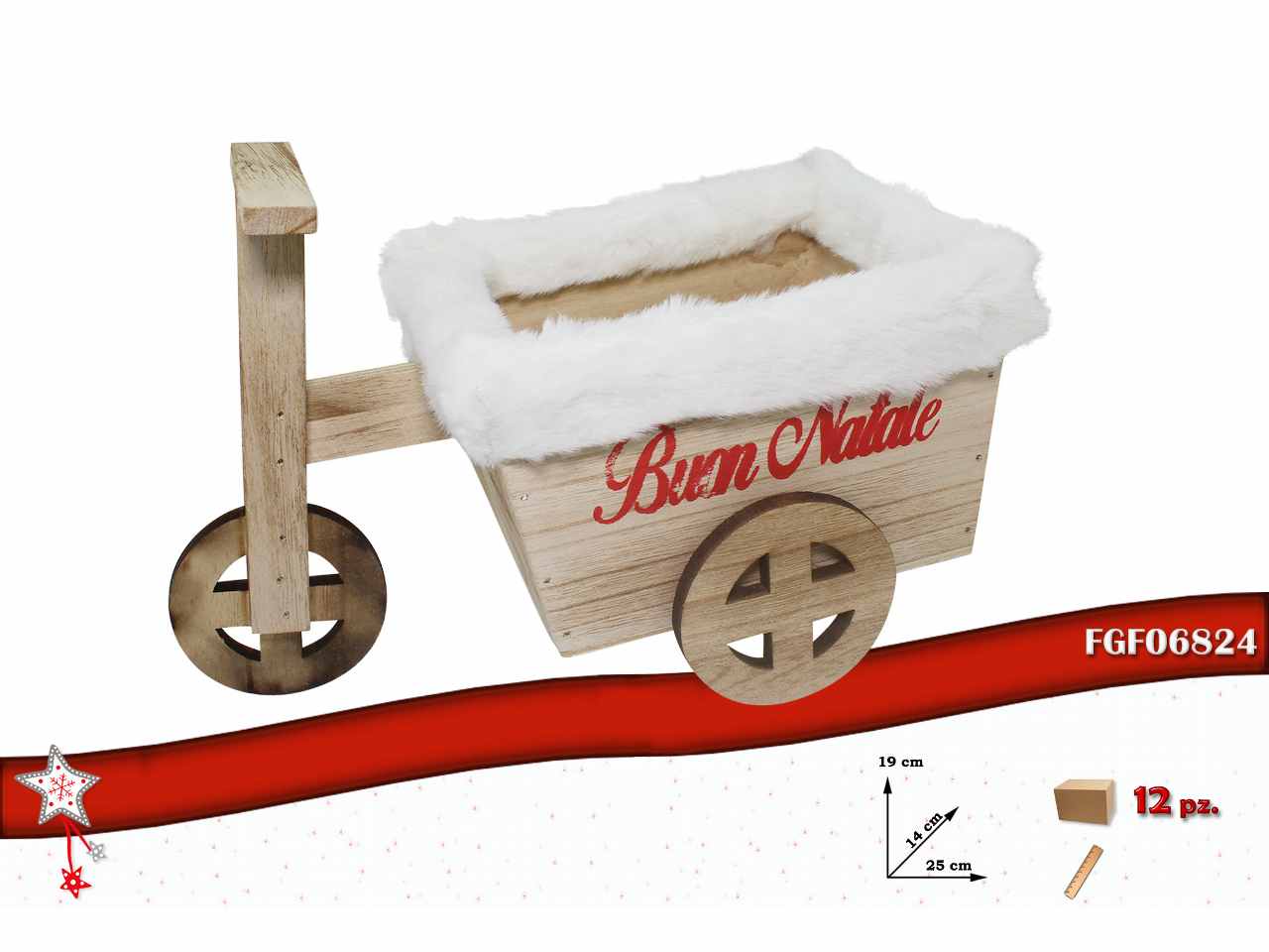 Bicicletta in legno naturale con bordi peluche 25x14x19cm