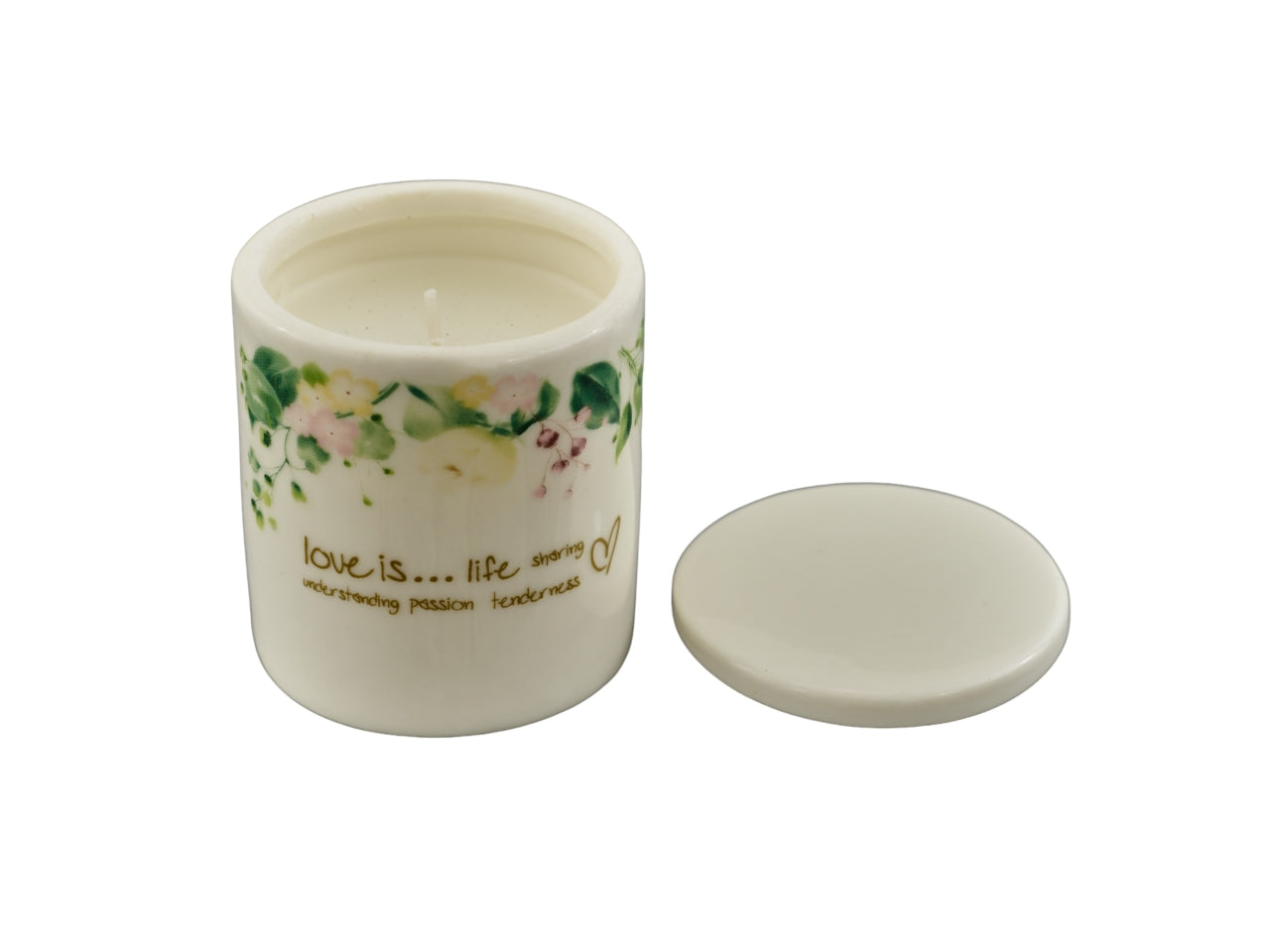 Candela Profumata 'Rosedream' by Melograno in Porcellana Bianca con Dettagli Floreali e Scritta, Profumazione Fresca, Design Italiano, Ideale per Bomboniera - 6x7cm