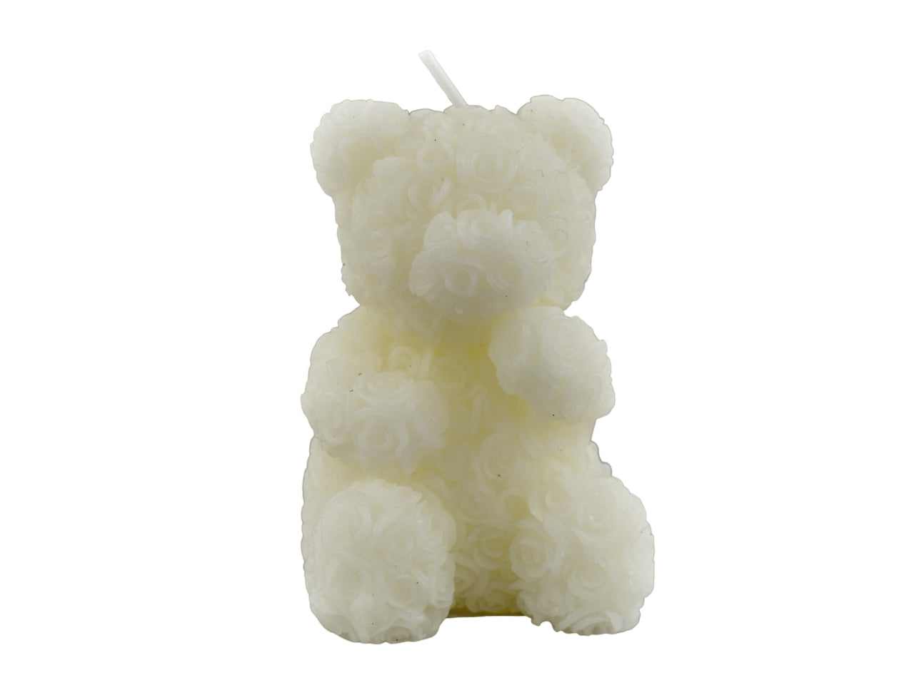 Candela Orsetto Bianco per Bomboniera Nascita e Battesimo - Dettagli di Rose, Perfetta per Celebrazioni - 7,5x6x5,5 cm