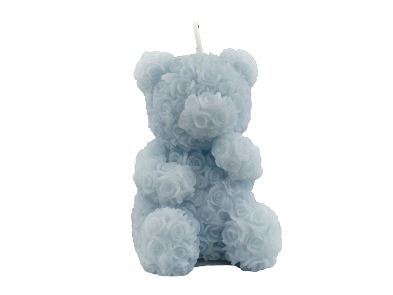 Candela Orsetto Celeste per Bomboniera Nascita e Battesimo - Dettagli di Rose, Perfetta per Celebrazioni - 7,5x6x5,5 cm