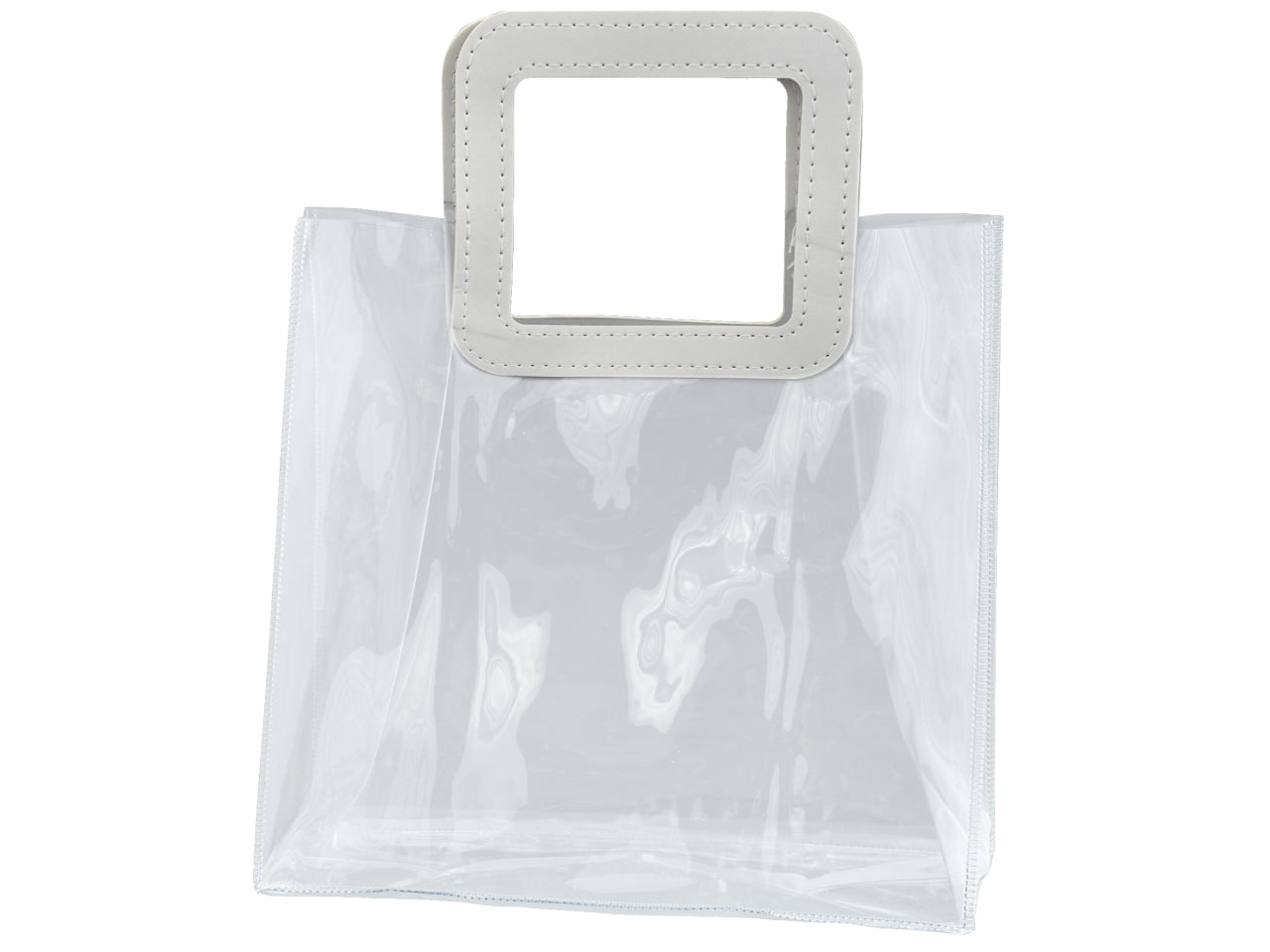 Shopper trasparente in pvc manico in pelle 28x25x14cm