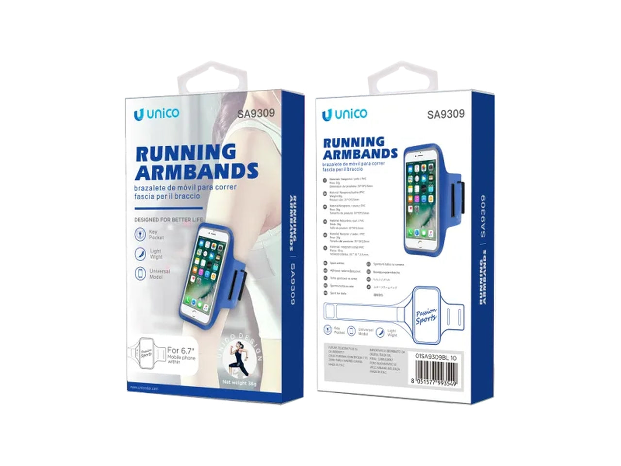 Fascia braccio sportiva per telefoni - blu - pvc e neoprene - adatto per telefoni cellulari 6,7 pollici - Unico