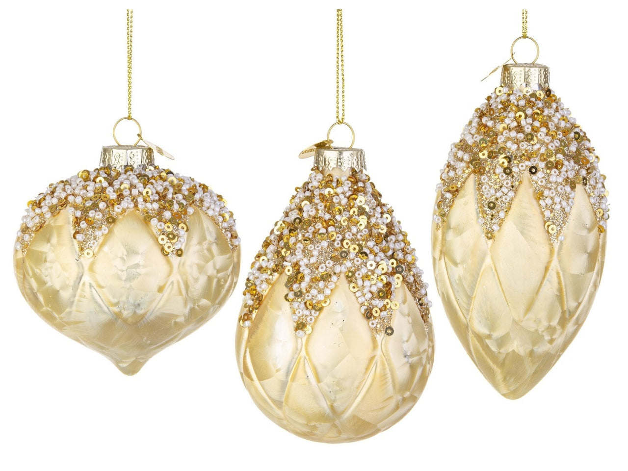 Pendente natalizio in vetro champagne e dorato 3 forme assortite - Bizzotto