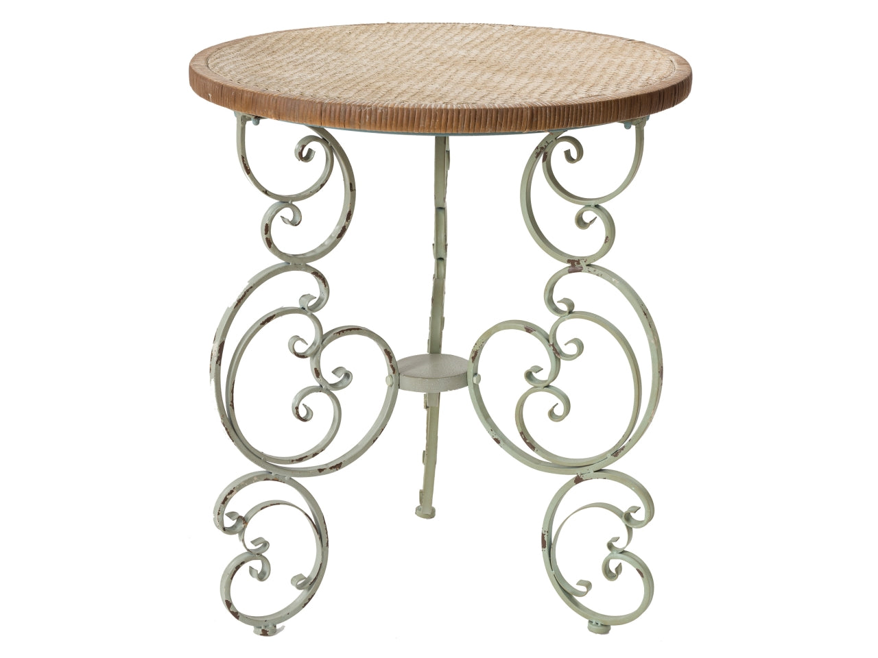Tavolino verde salvia top rattan d.65xh.76cm