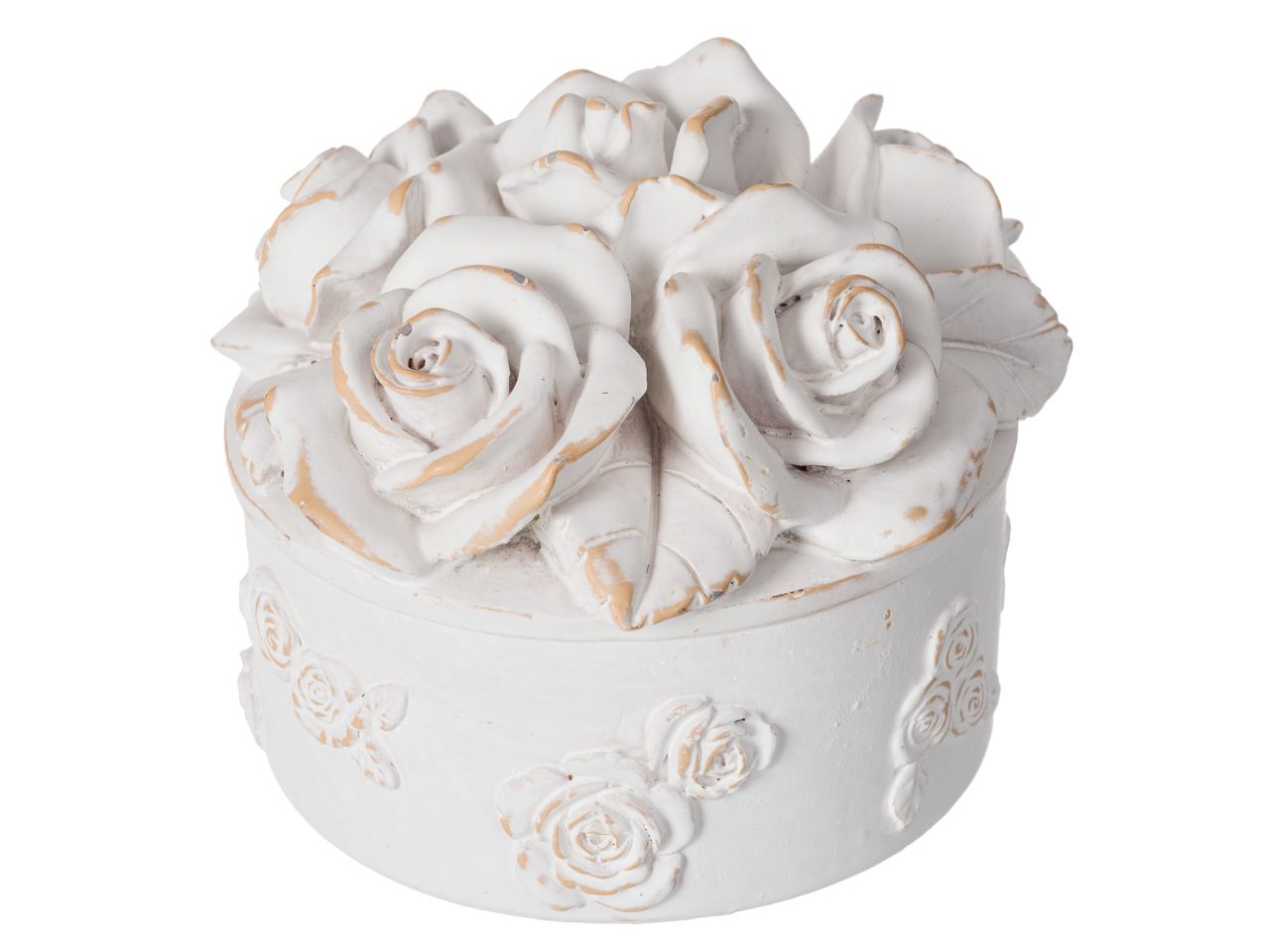 Cofanetto tondo rose bianco d.7xh.8cm
