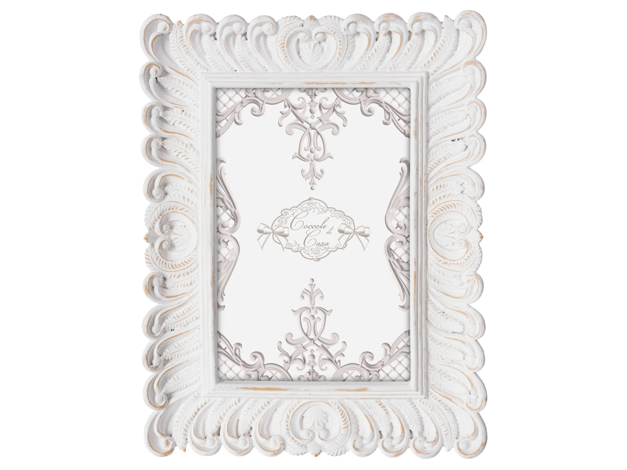 Portafoto in resina bianco decapato, bomboniera shabby chic, Lace 13x18 cm - Coccole di Casa