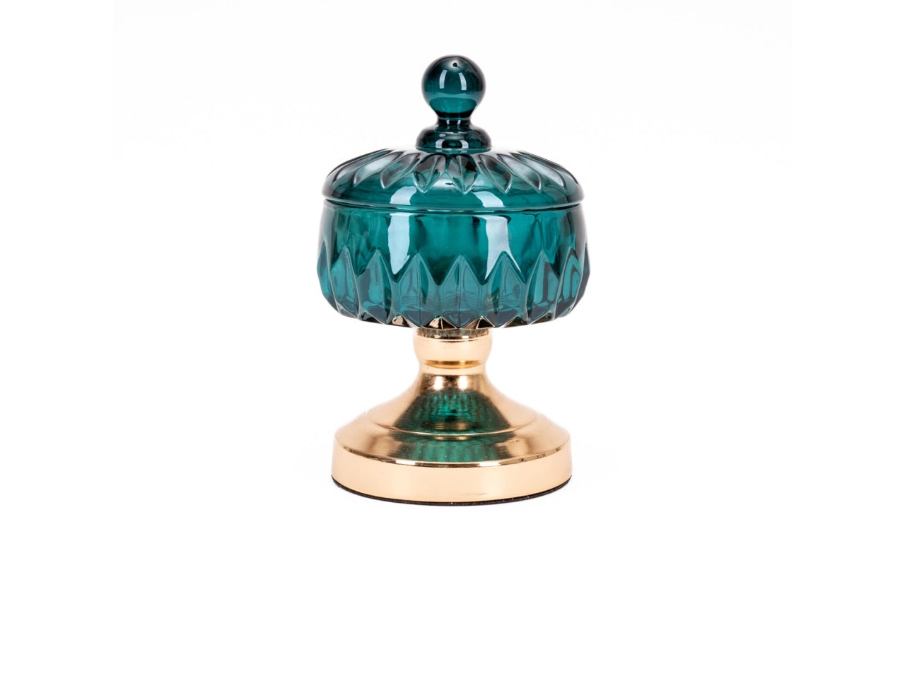 Potiche in vetro e metallo stile classico verde e dorato 14x20 cm - Silani