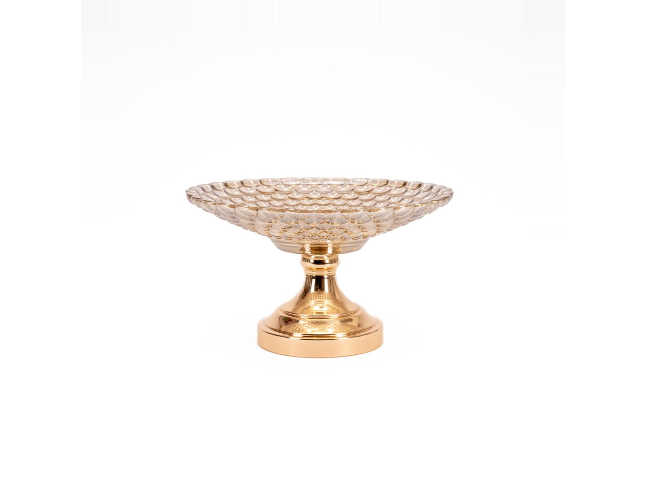 Alzata in vetro e metallo ambra e dorato classico 14X26 cm - Silani