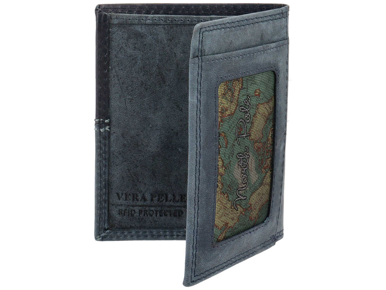 Portafoglio da uomo in pelle blu Everest, tecnologia RFID, 10x8x2 cm - north pole