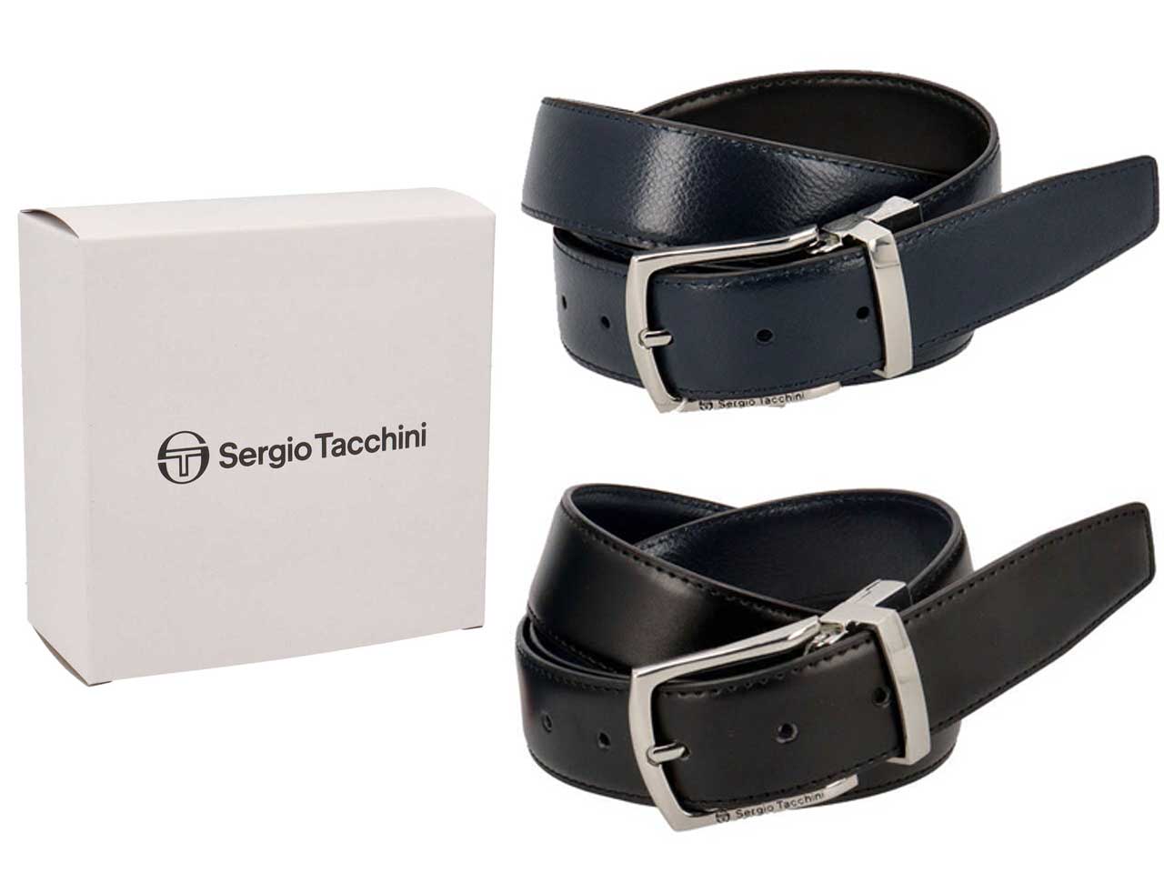Cintura da uomo in pelle reversibile nera e blu, altezza 3,5 cm in taglie assortite dalla 115 alla 130 - Sergio Tacchini
