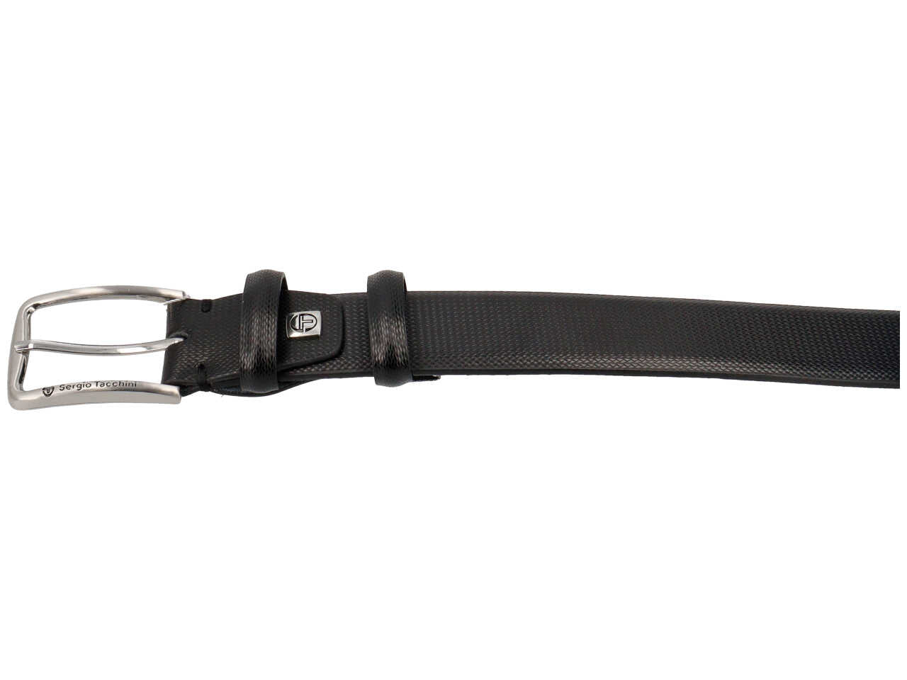 Cintura da uomo nera in pelle lavorata con fibbia color nikel, altezza 3,5 cm in taglie assortite dalla 115 alla 130 - Sergio Tacchini