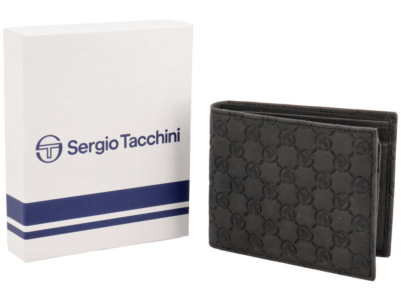 Portafoglio da uomo in pelle nero con logo a rilievo 9x11,5 cm - Sergio Tacchini