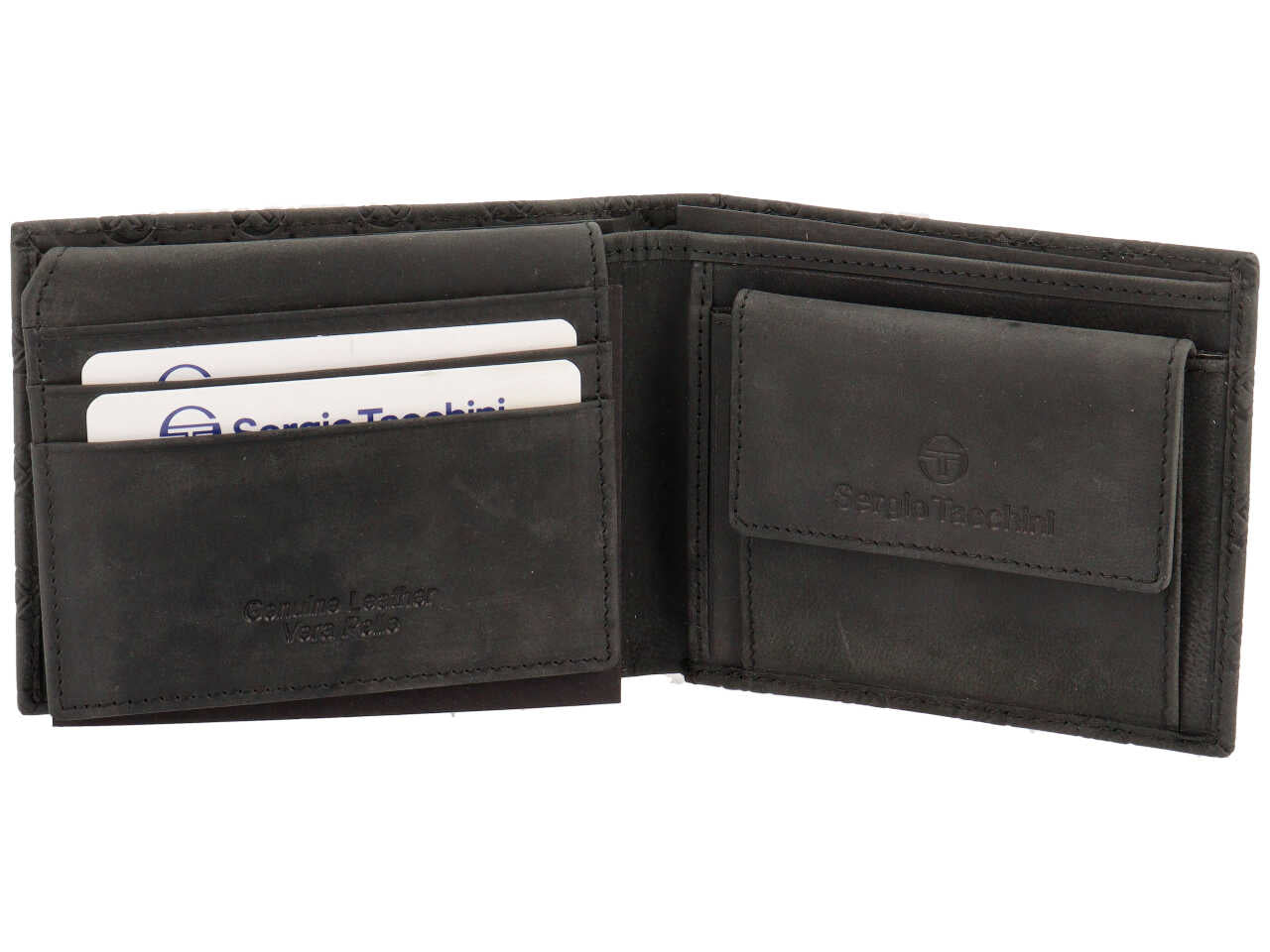 Portafoglio da uomo in pelle nero con logo a rilievo 9x11,5 cm - Sergio Tacchini
